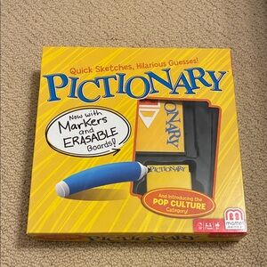 Mattel Pictionary Game with Blue and Yellow Accents